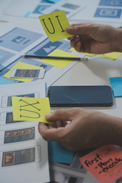 ux diseñador gráfico boceto creativo planificación proceso de aplicación desarrollo prototipo wireframe para web teléfono móvil concepto de experiencia de usuario