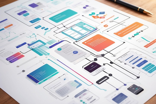 Foto ux-ui-flowchart entwicklung von anwendungen prototyp-design benutzererfahrung konzept