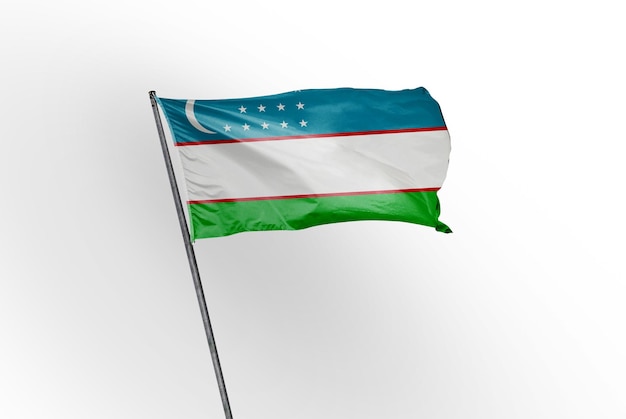 Uzbekistán ondeando la bandera en una imagen de fondo blanco