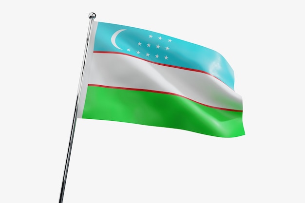 Uzbequistão acenando bandeira de tecido isolada em fundo branco ilustração 3D