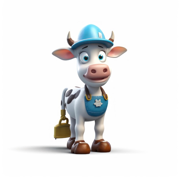 Foto vaca en 3d con sombrero y sonrisa