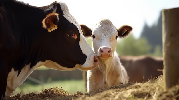 Foto una vaca acariciando a su ternero generada por la ia