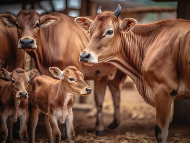 Vaca adulta con crías IA generativa