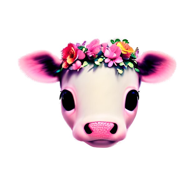 vaca bebé bonita com uma bela coroa de flores