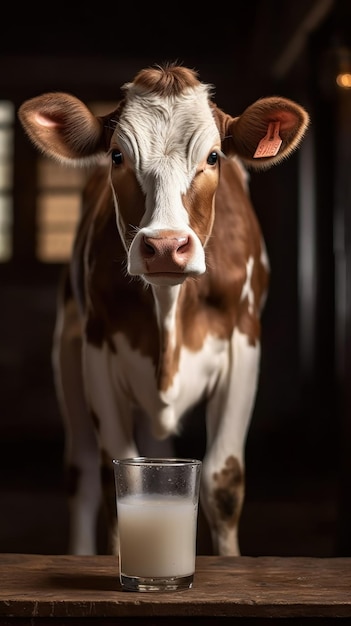 una vaca bebiendo de un vaso con una bebida dentro