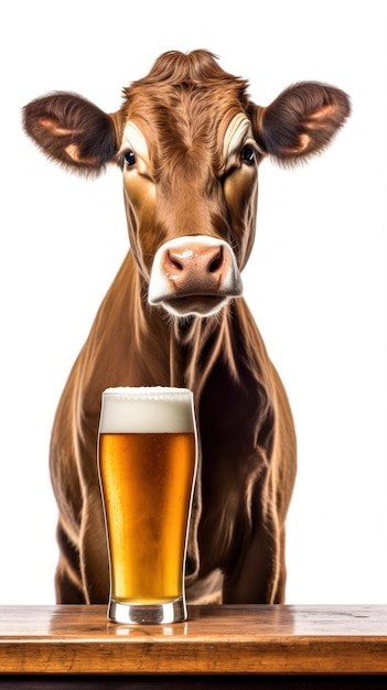 una vaca bebiendo un vaso de cerveza de un vaso.