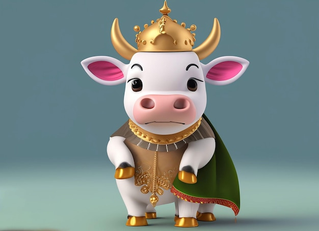 Vaca blanca linda del bebé 3d que sostiene y que lleva un ghagra en el suyo con un fondo sólido de la corona