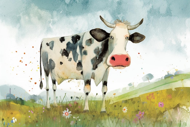 Una vaca en un campo de flores.