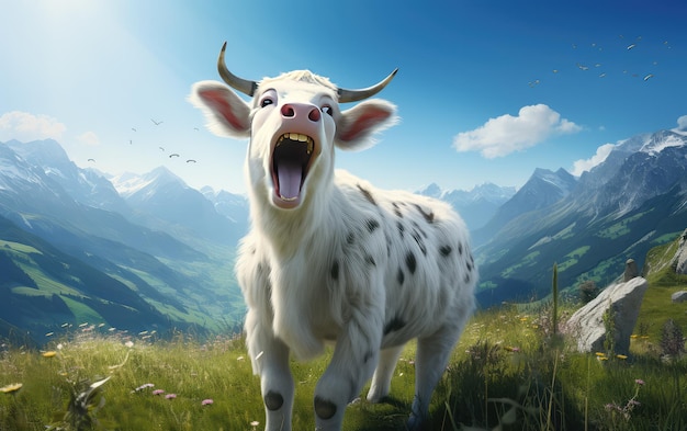 Vaca cantando nas montanhas