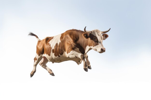 Una vaca de carrera rápida aislada en blanco.