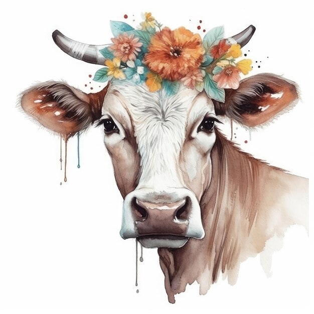 Vaca com uma coroa de flores por pessoa