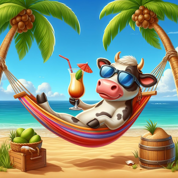 Vaca descansando na praia