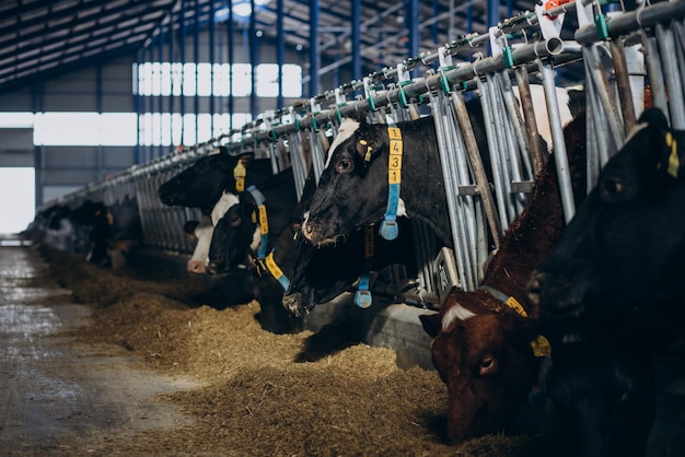 Vaca e touros no estábulo na fazenda