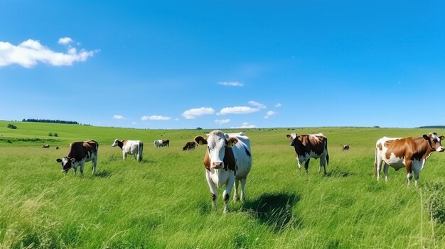 Foto vaca em campo verde ia generativa