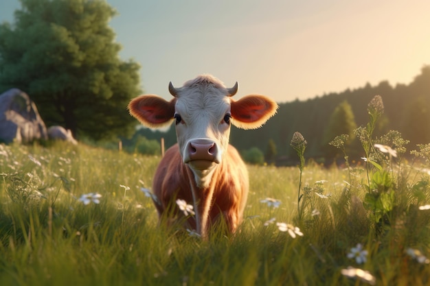 Vaca em pé em um campo ao ar livre