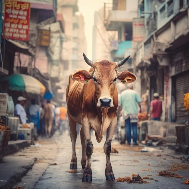 Vaca em uma rua na Índia