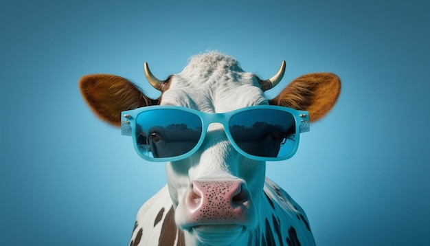 Vaca engraçada com IA geradora de imagem de óculos de sol