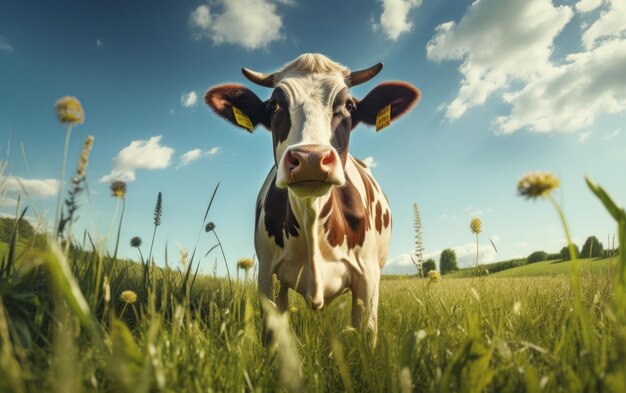 La vaca en la escena del tranquilo prado