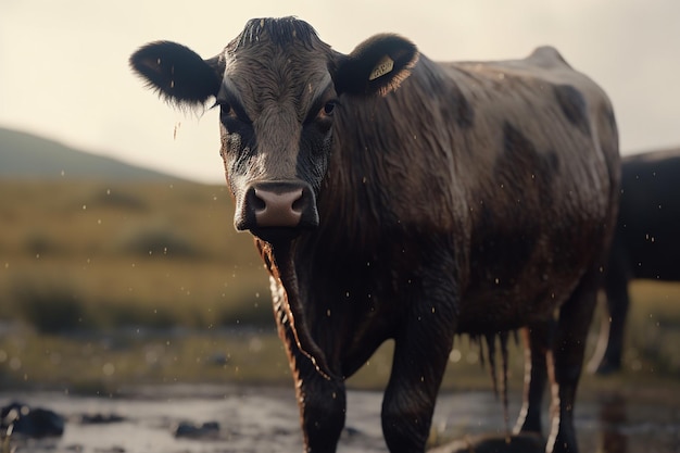 Una vaca con una etiqueta en la oreja.