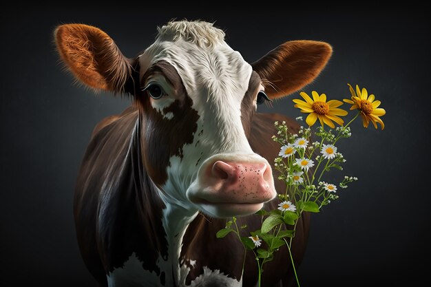 Una vaca con flores en la cara