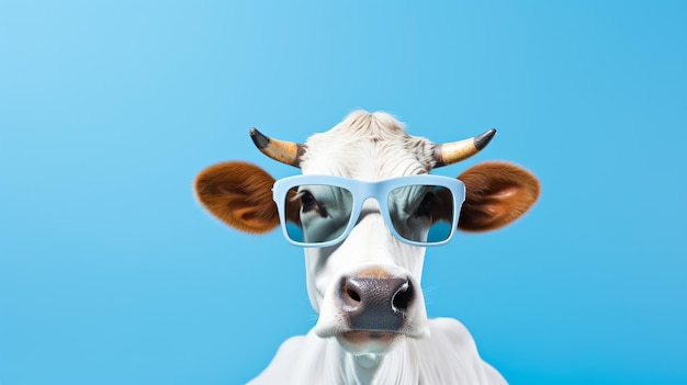 Vaca con gafas de sol y camisa blanca