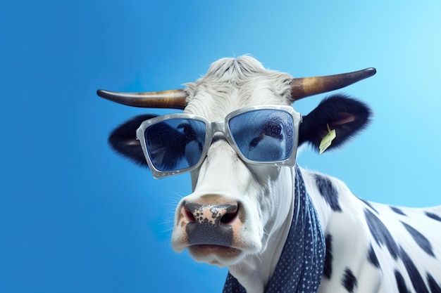 Una vaca con gafas de sol y corbata Imagen generativa de IA