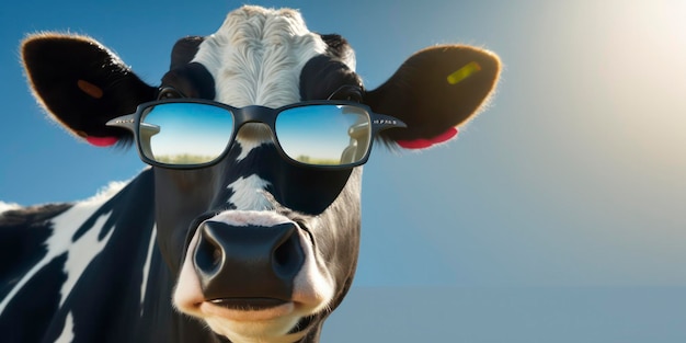 Foto una vaca con gafas de sol y un par de gafas de sol.