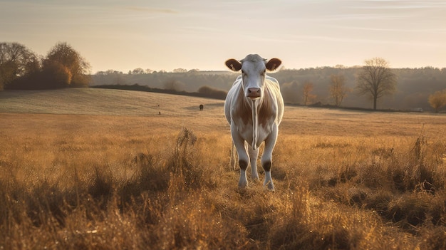 Una vaca en la hierba ancha.