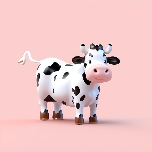 una vaca linda en dibujos animados en 3D