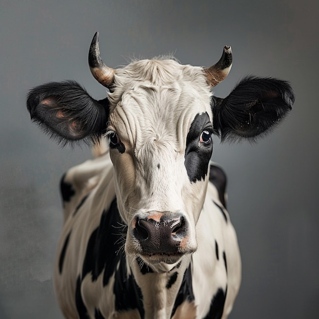 una vaca con manchas blancas y negras y una cara blanca y negra