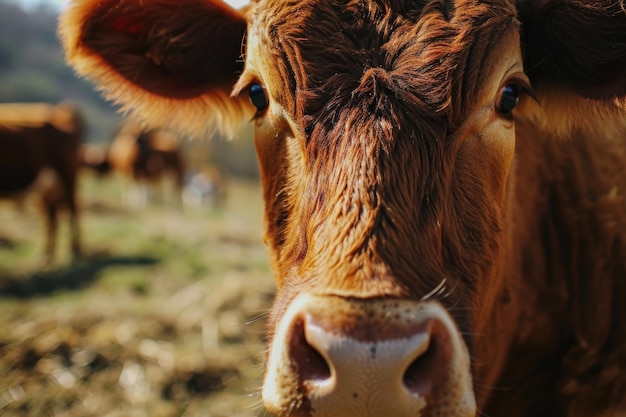 Una vaca marrón mirando fijamente