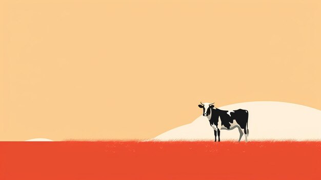 La vaca minimalista en el paisaje naranja Una ilustración conceptual de la novela gráfica