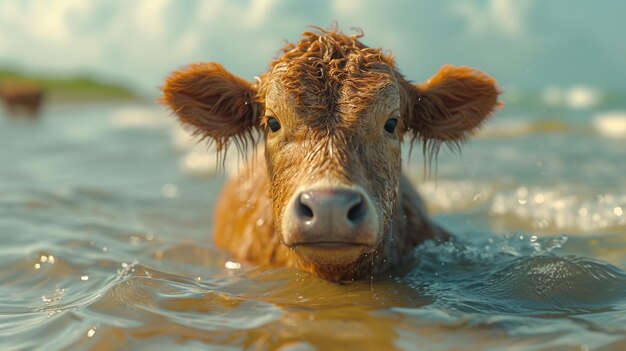 Foto vaca nadando na água