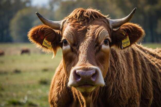 Foto una vaca pacífica en el pasto de la montaña