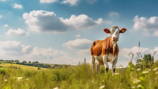 vaca pastando grama verde AI gerador AI gerado