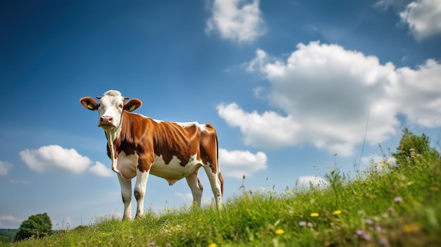 vaca pastando grama verde AI gerador AI gerado