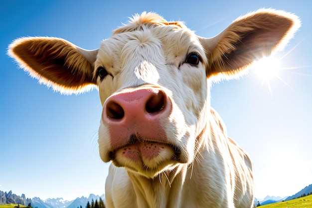 Vaca pastando en un prado alpino IA generativa