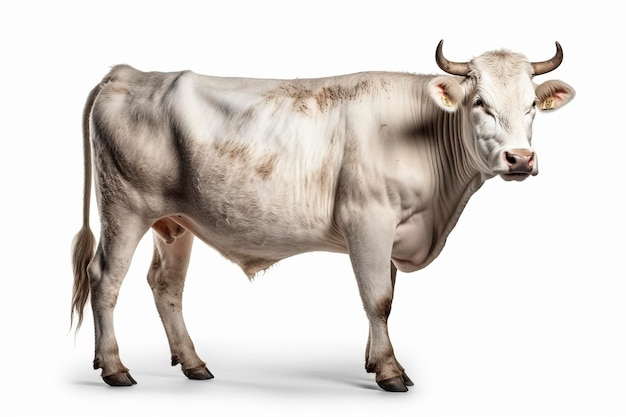 Vaca piamontesa sobre fondo blanco creada con IA generativa