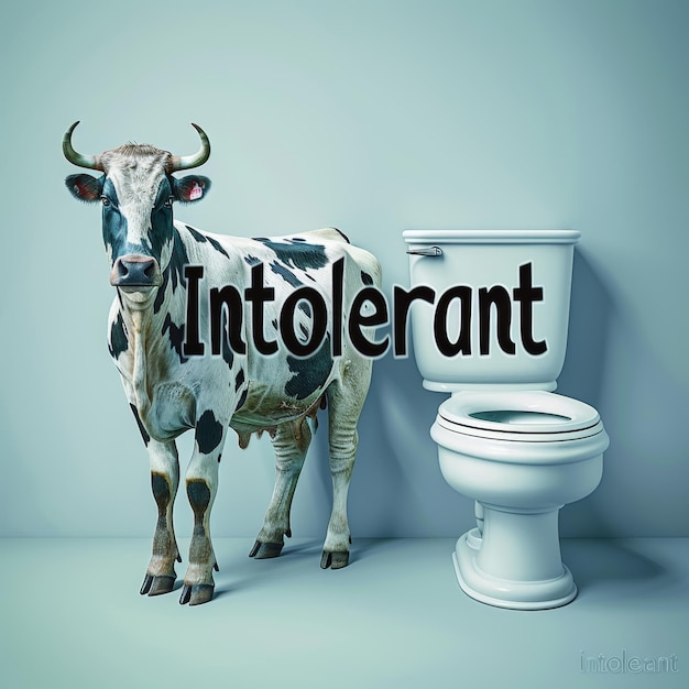 Una vaca de pie junto al inodoro Inodoro para intolerantes a la lactosa