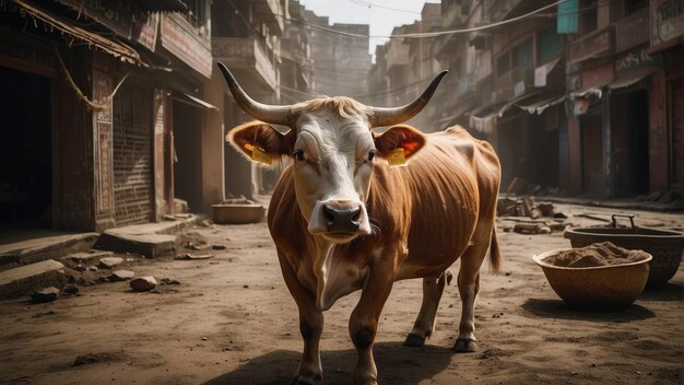 Foto una vaca serena de pie en un exuberante paisaje de pastoreo verde