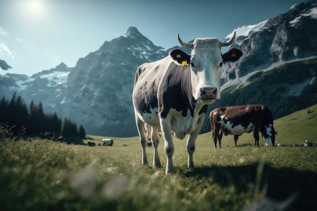 Vaca en Sunny Meadow Ilustración AI Generativo