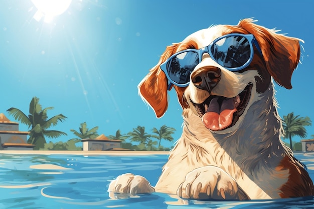 Vacaciones para perros junto a la piscina Fun Generative Ai