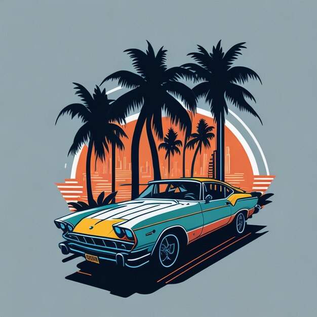 Vacaciones de verano con coche Diseño de camiseta arte digital generado ai Foto Gratis