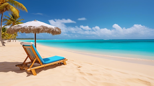 Vacaciones de verano en la República Dominicana Camas de playa en las arenas blancas del Caribe azul