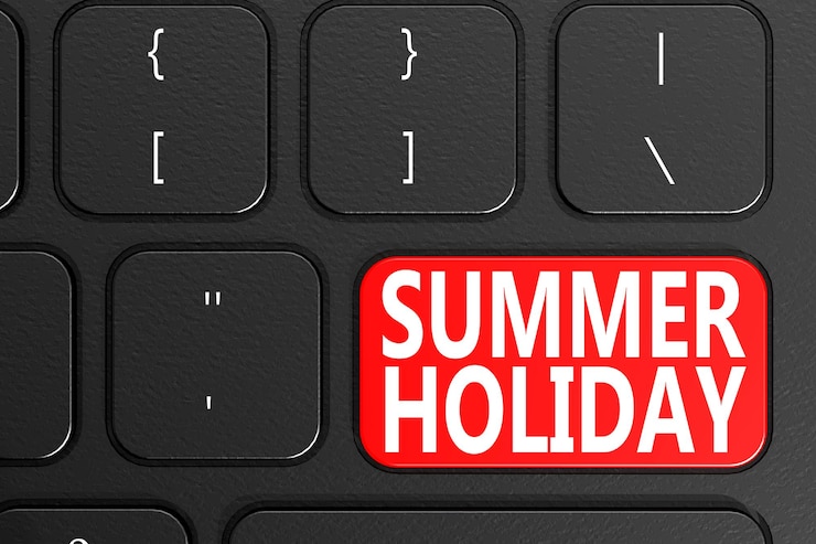 Foto vacaciones de verano en teclado negro