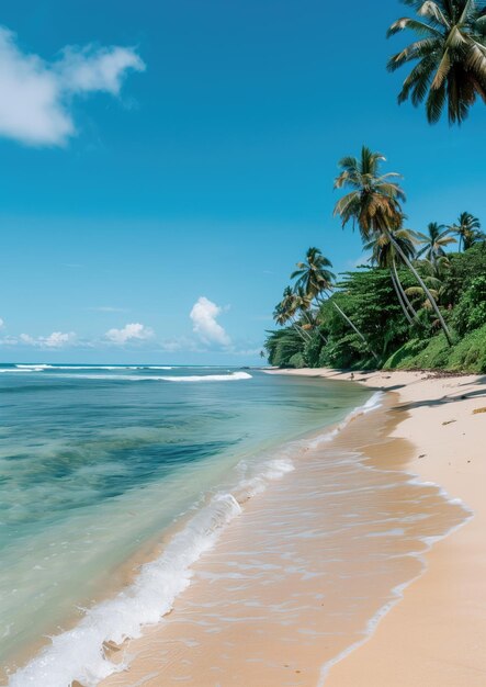 Vacaciones de verano y viajes en el Caribe foto conceptual de playa de arena y marea oceánica en las palmeras de Tahití