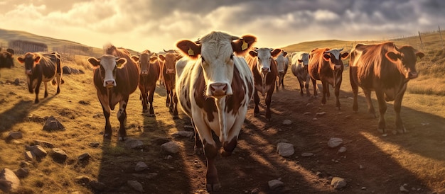 Vacas ao pôr do sol IA generativa