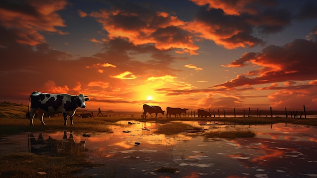 Vacas ao pôr do sol