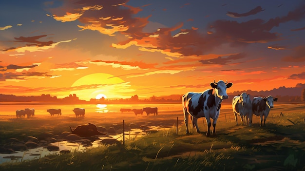 Vacas ao pôr do sol