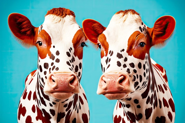 Vacas de cabeza grande en verano con manchas blancas y rojas